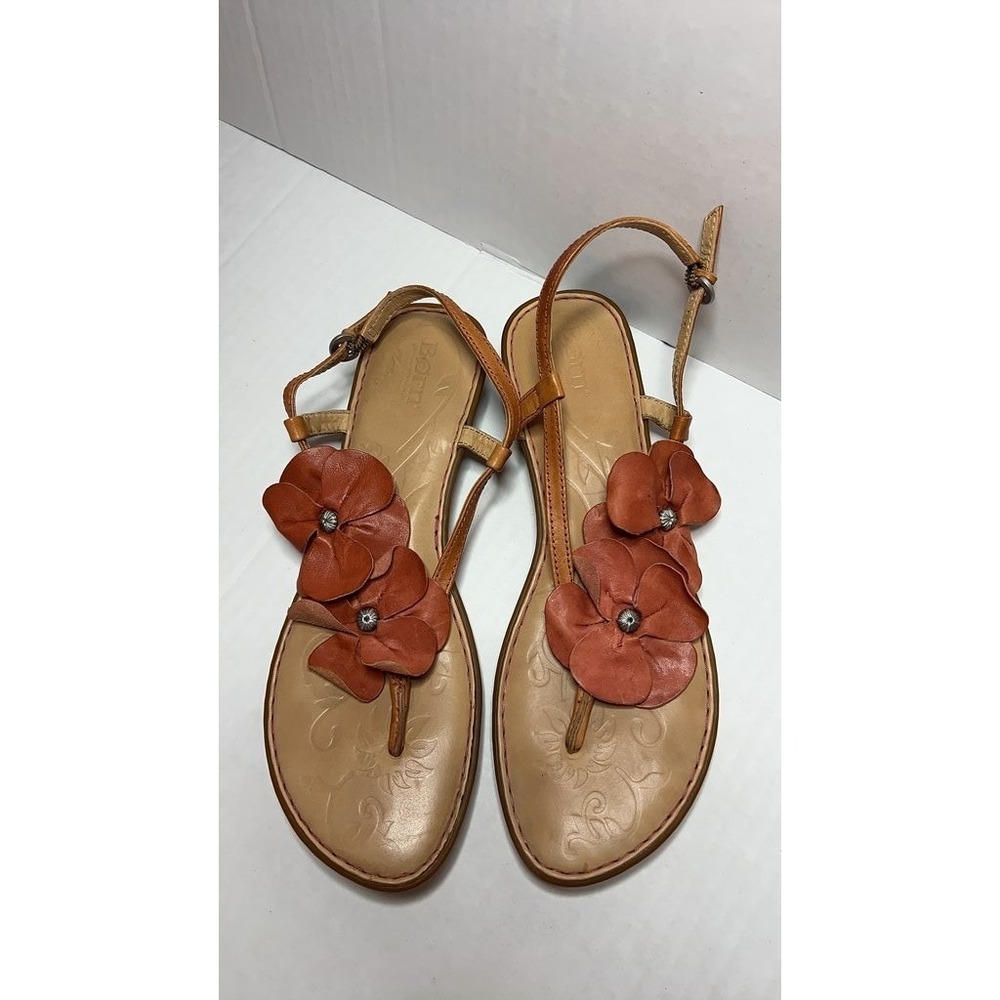 Born Leather Floral Embellished Sandals with Embossed Sole